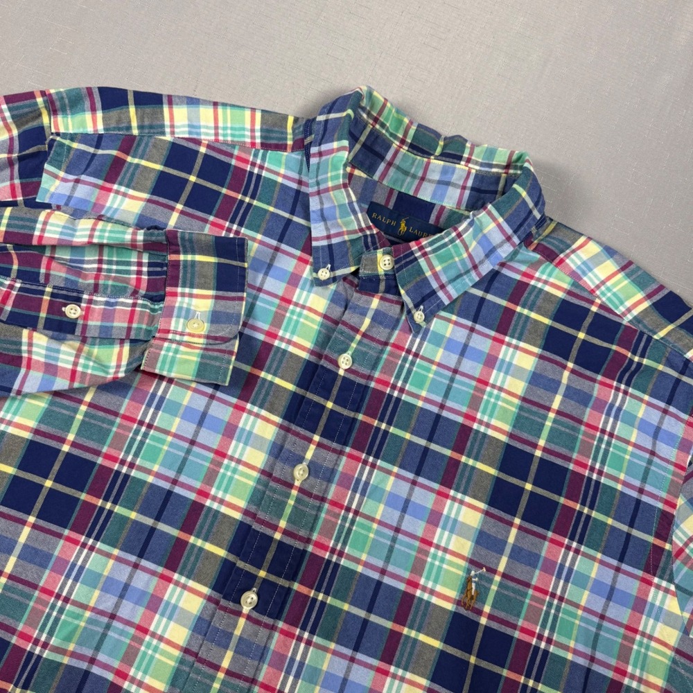 Polo Ralph Lauren Plaid Button Down Shirt Mens 2XB Big & Tall Multi Color Cotton